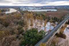 20231202 Crecida de caudales en el meandro recuperado. Vista aérea zona del puente del ferrocarril