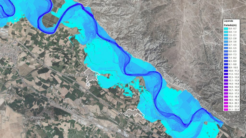 Results of the hydraulic model (draughts) for the current situation in section 6 (own elaboration)