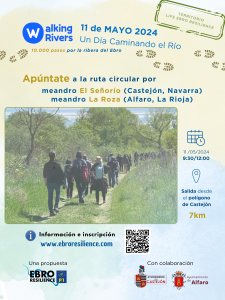 Cartel ruta guiada Castejón - Alfaro con motivo del WalkingRivers el 11 de mayo.