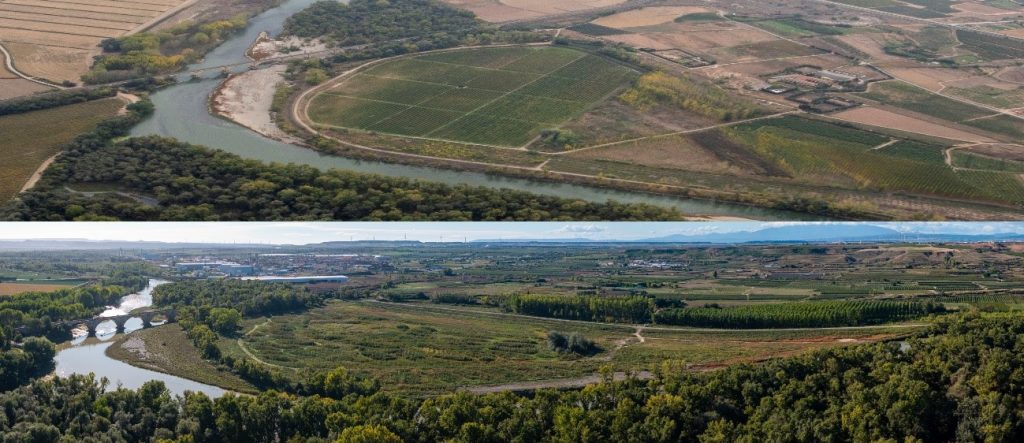 Comparativa antes y después en el meandro de La Roza