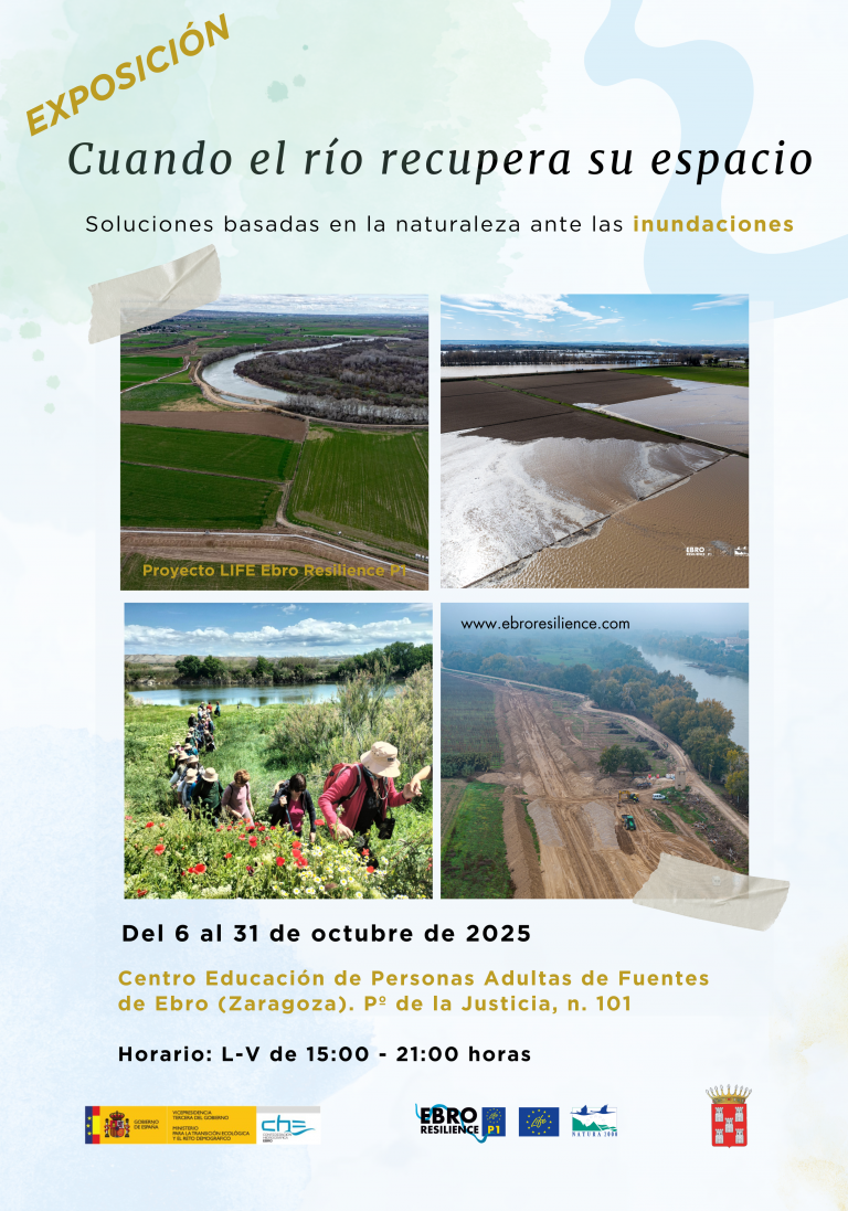 Cartel exposición cuando el río recupera su espacio en Fuentes de Ebro